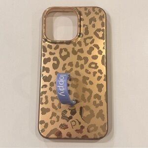 Loopy case iPhone 14 Pro Max gold cheetah case with periwinkle loopy